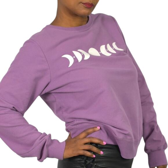 Wildfox Moon Phases Sweatshirt Purple White Graphic Celestial Crewneck Medium - Picture 2 of 13